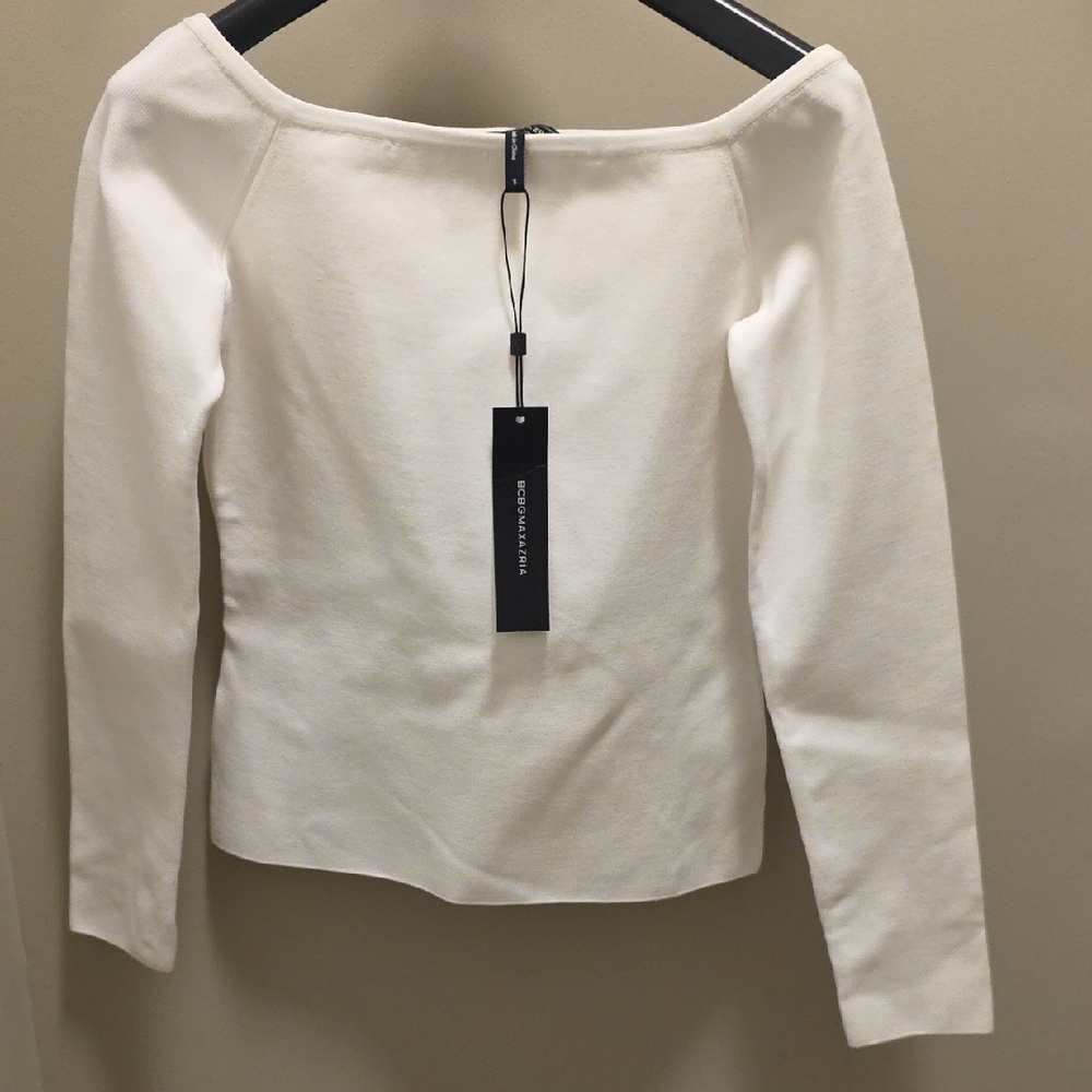 BCBGMaxAzria Cream Off-Shoulder Sweater